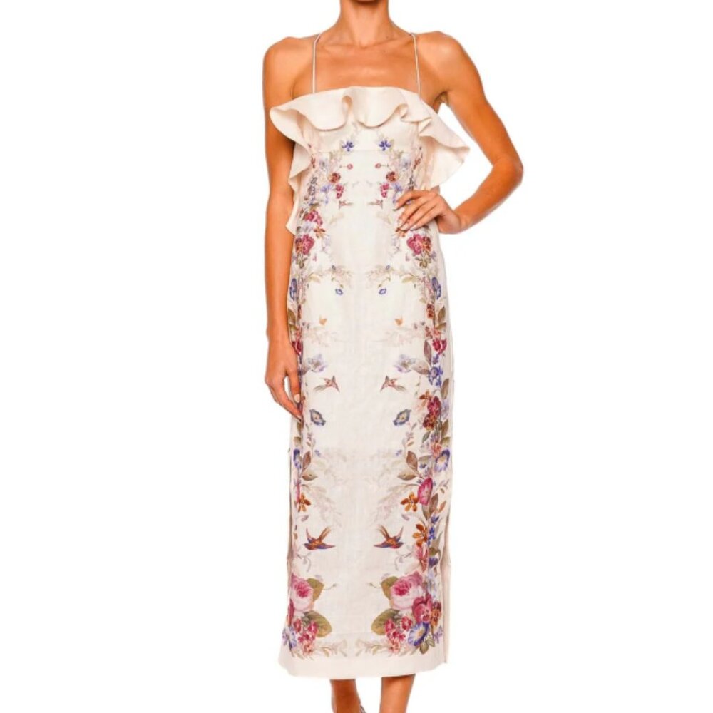 zimmermann Soft orange floral-patterned cotton mid-length dress